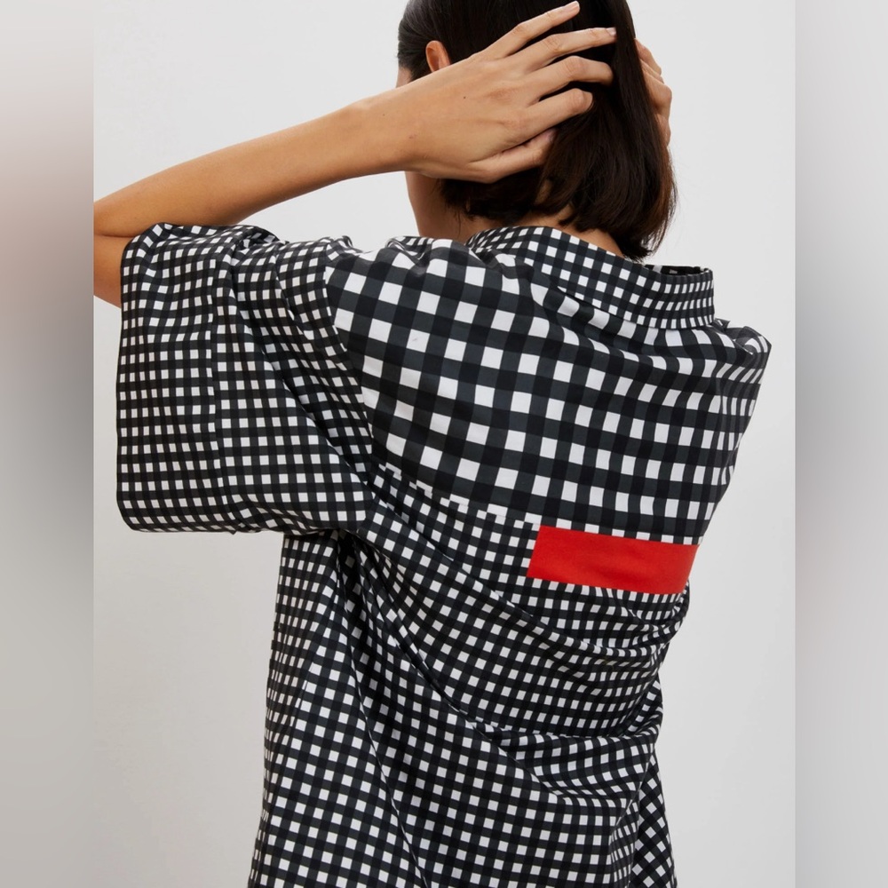 THE KIT POPOVER SHIRT WIMENS SIZE SMALL PLAID STRIPE BACK Boxy Red-Black Gingham
